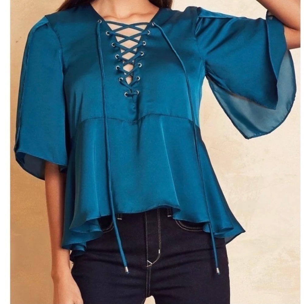 Lover + Friends • Jade Boulevard Lace Up Blouse S